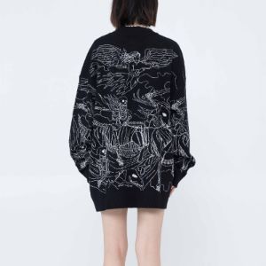 Dark Skeleton Riding Horse Knitted Sweater sold by Yugen Theory
