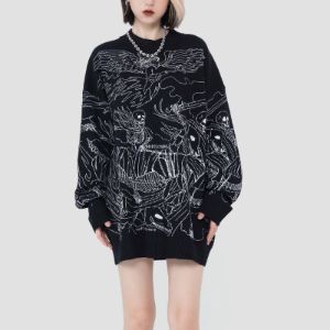Dark Skeleton Riding Horse Knitted Sweater sold by Yugen Theory