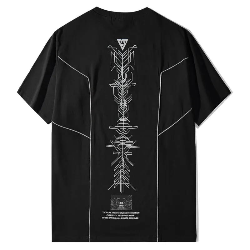 Functional Reflective Strip Print Cotton T-Shirt sold by Yugen Theory