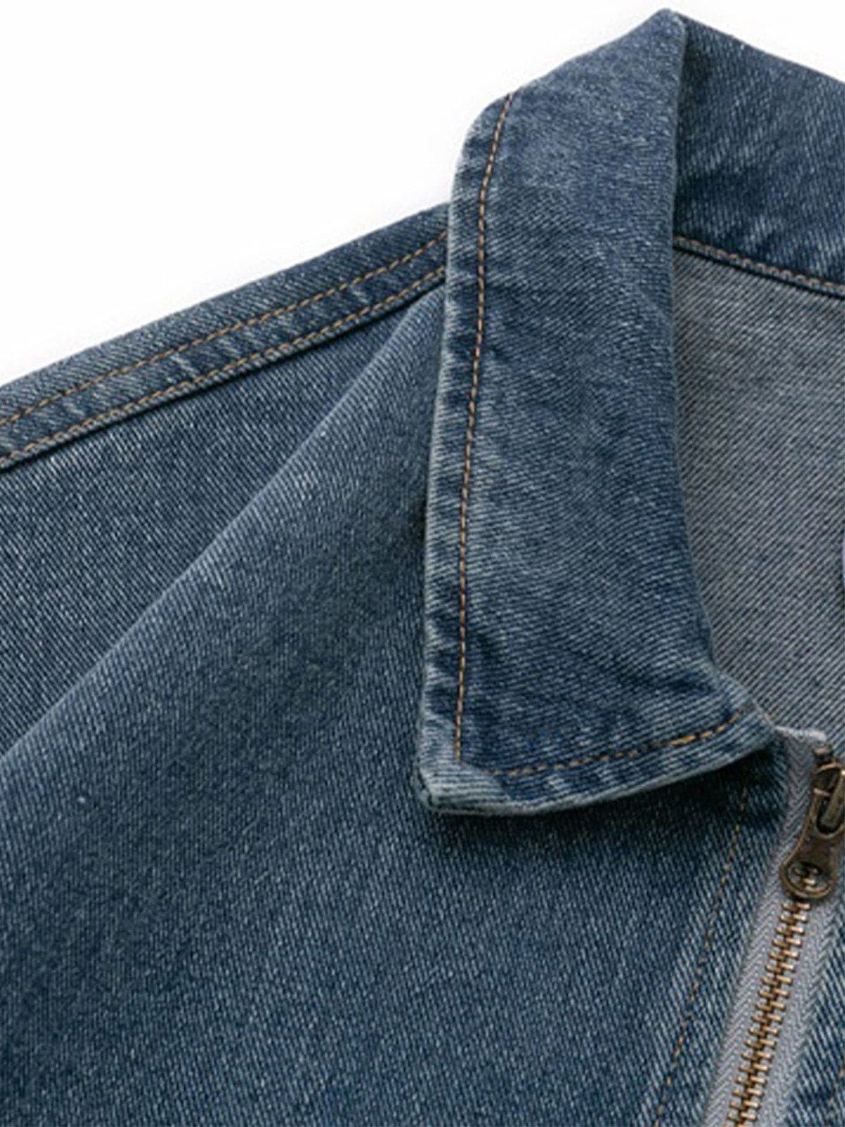 Distressed Solid Color Denim Jacket sold by Yugen Theory product image thumbnail 3