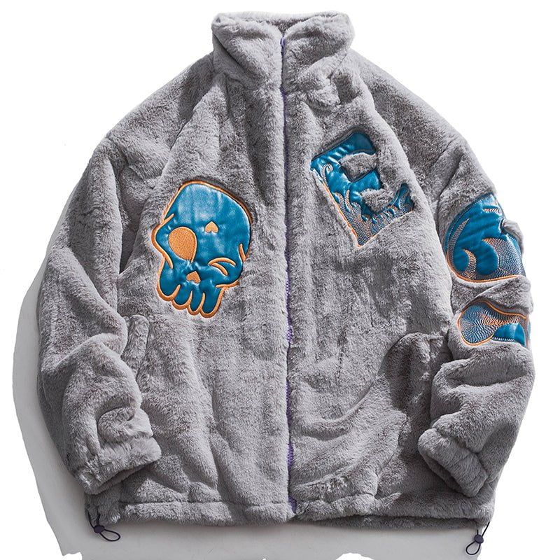 Cozy Plush Winter Coat Skull Patch sold by Yugen Theory