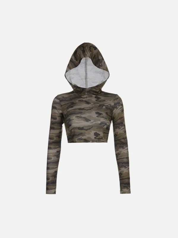 Camo Backless Crop Hoodies sold by Yugen Theory