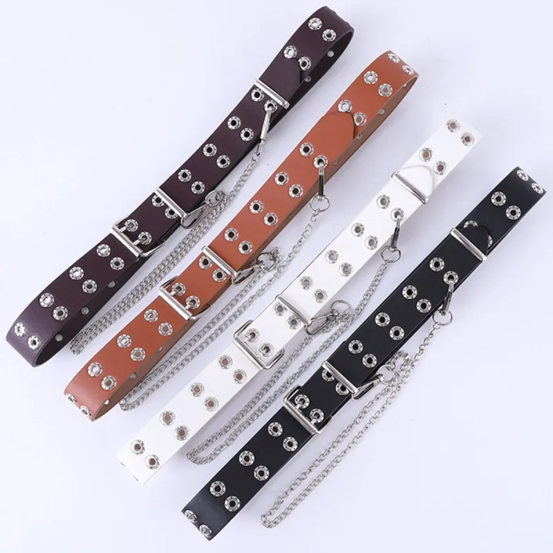 Punk Double-row Eye Buckle Hollow Chain Belt sold by Yugen Theory