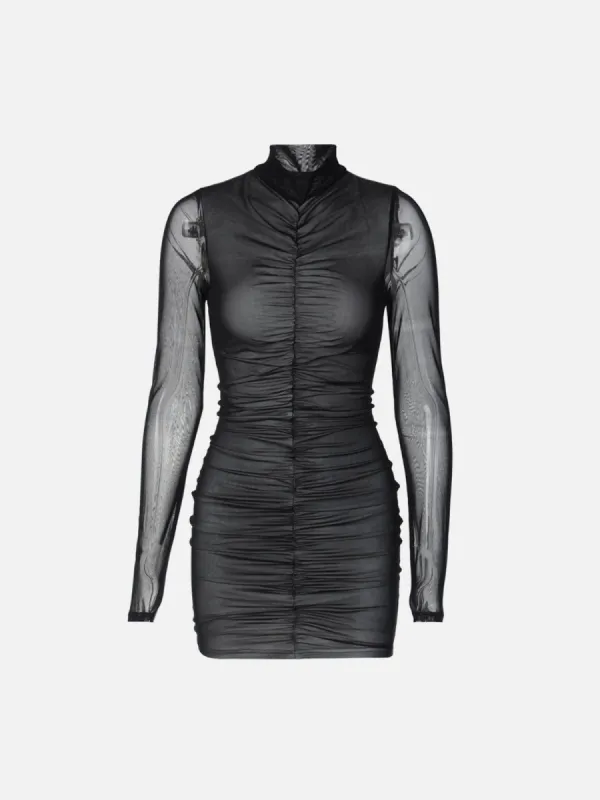 Slim-Fit Pleated Mesh Panel Dress sold by Yugen Theory