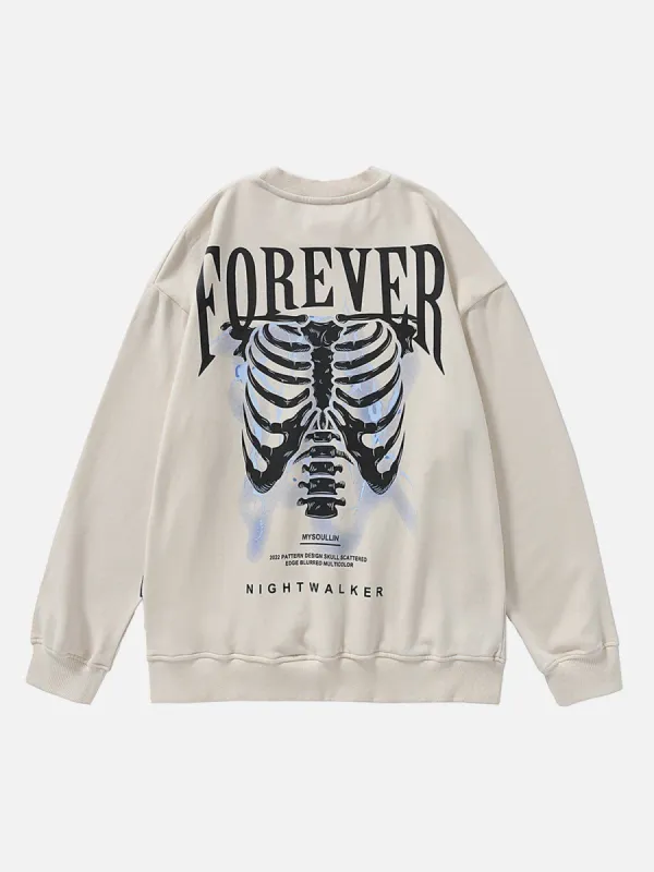 Washed Skeleton Print Sweatshirt sold by Yugen Theory