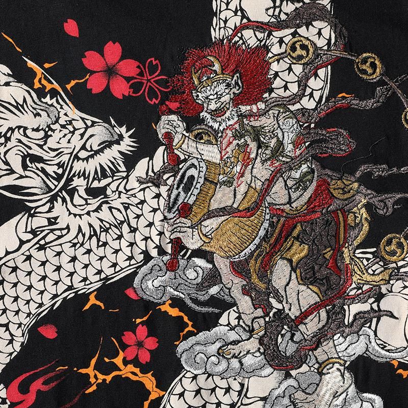 Dragon & Raijin Embroidery Japanese T-Shirt sold by Yugen Theory product image thumbnail 3