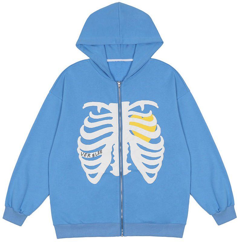 Cool Zip Up Hoodie Skeleton Heart Print sold by Yugen Theory product image thumbnail 3