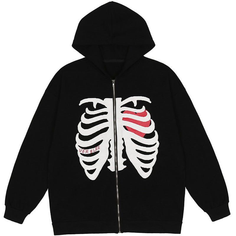 Cool Zip Up Hoodie Skeleton Heart Print sold by Yugen Theory