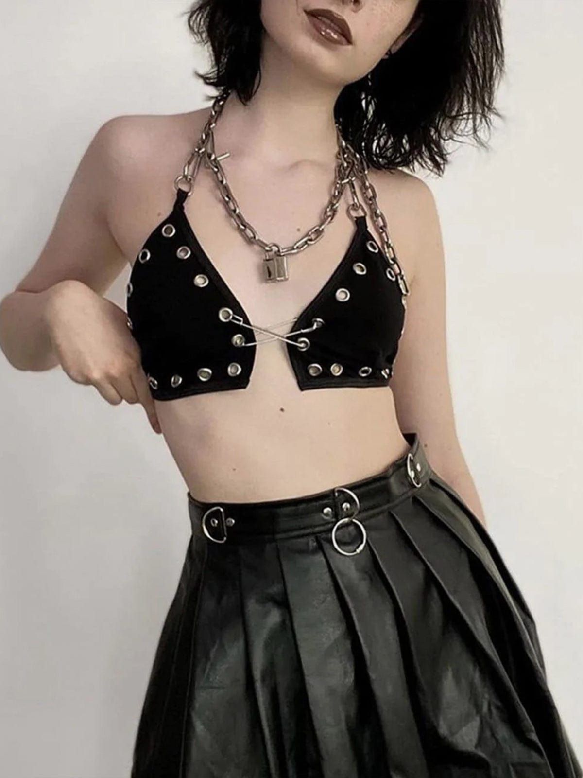 Metal Chain Halter Pin Crop Top sold by Yugen Theory product image thumbnail 2
