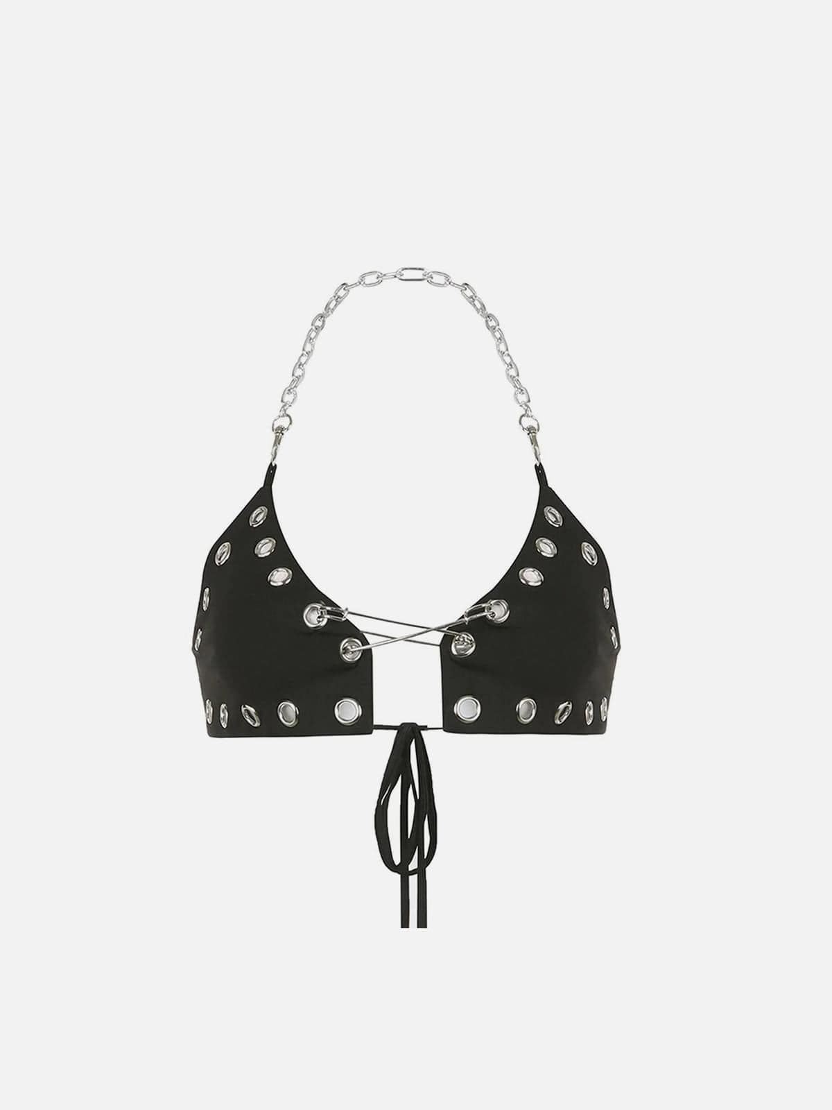 Metal Chain Halter Pin Crop Top sold by Yugen Theory