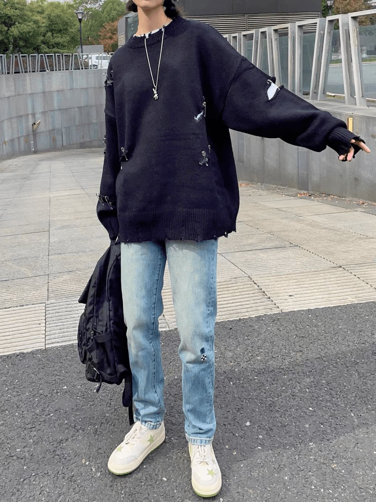 Personalized Pins Hole Knit Sweater sold by Yugen Theory product image thumbnail 3