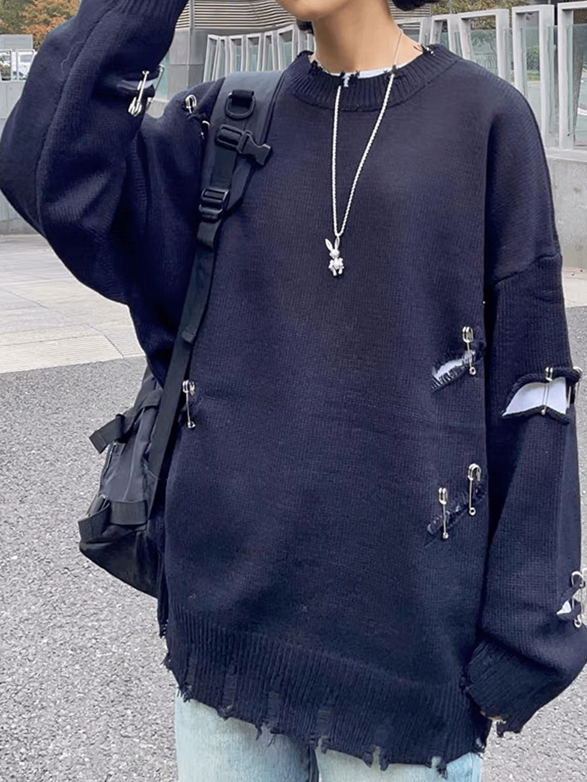 Personalized Pins Hole Knit Sweater sold by Yugen Theory product image thumbnail 2