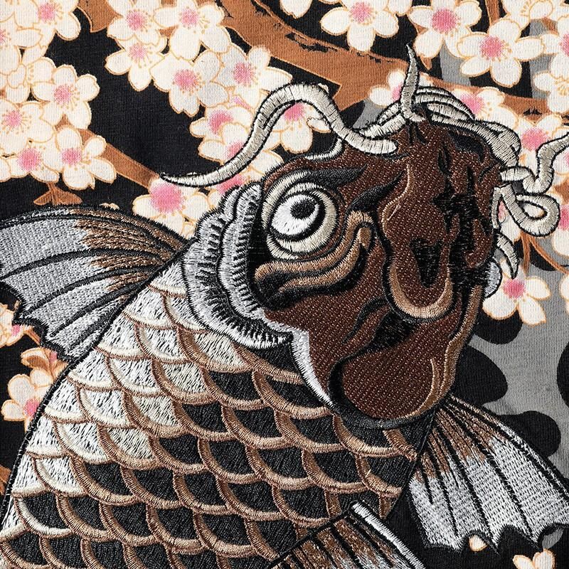 Brown Koi Sakura Embroidery Japanese T-Shirt sold by Yugen Theory product image thumbnail 3