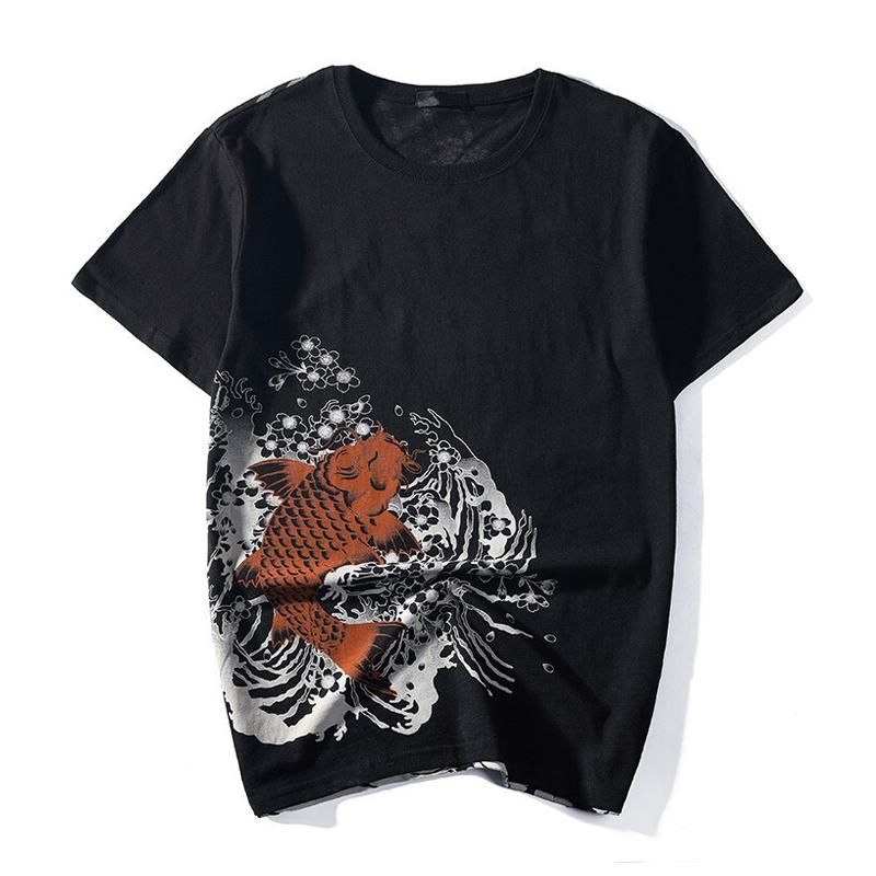 Brown Koi Sakura Embroidery Japanese T-Shirt sold by Yugen Theory product image thumbnail 2