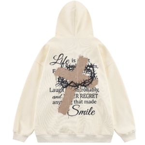 Fleece Zip Up Hoodie Cross sold by Yugen Theory