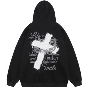 Fleece Zip Up Hoodie Cross sold by Yugen Theory