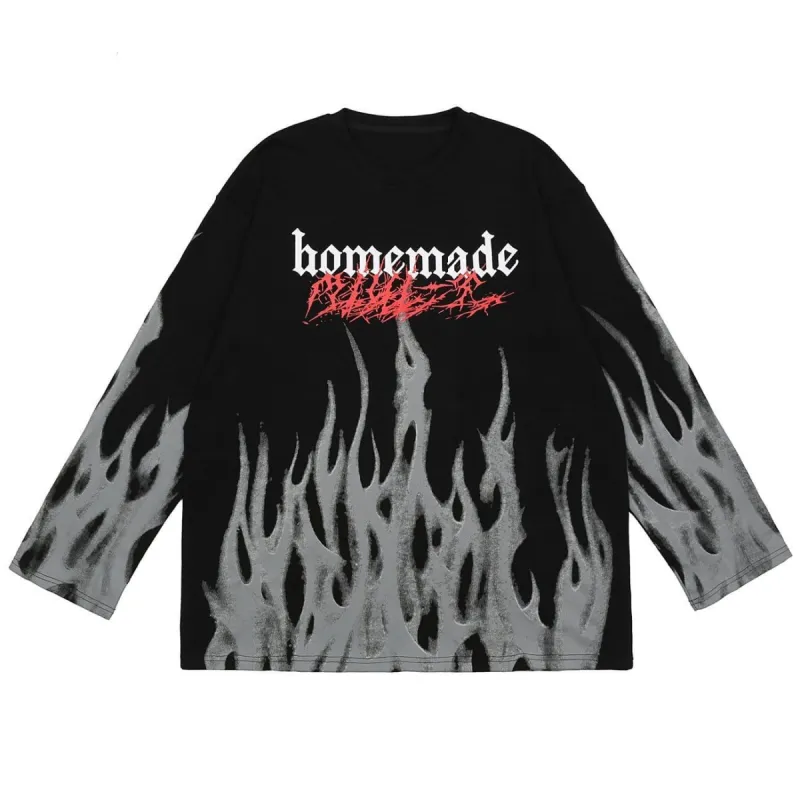 Dark Fire Flame Print Sweatshirt sold by Yugen Theory