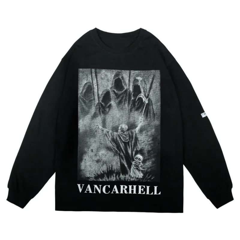 Dark Ghost Skull Print Cotton Sweatshirt sold by Yugen Theory