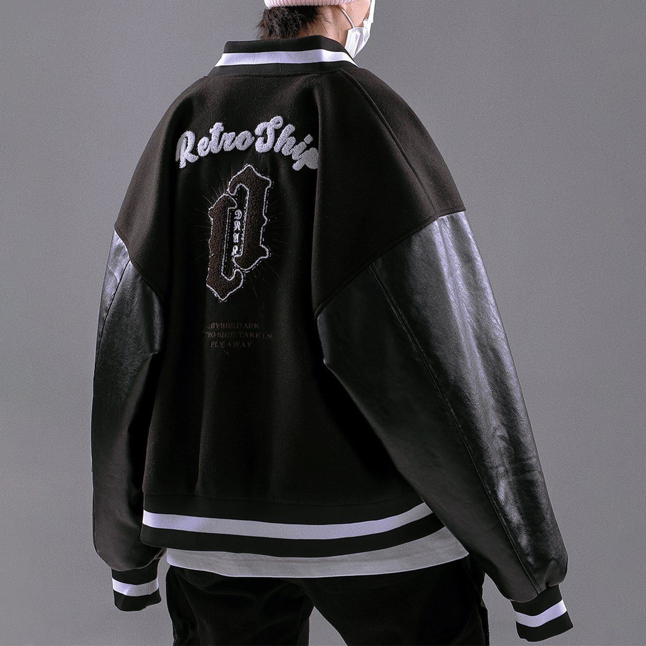 Stitching PU Sleeve Varsity Jacket sold by Yugen Theory product image thumbnail 3