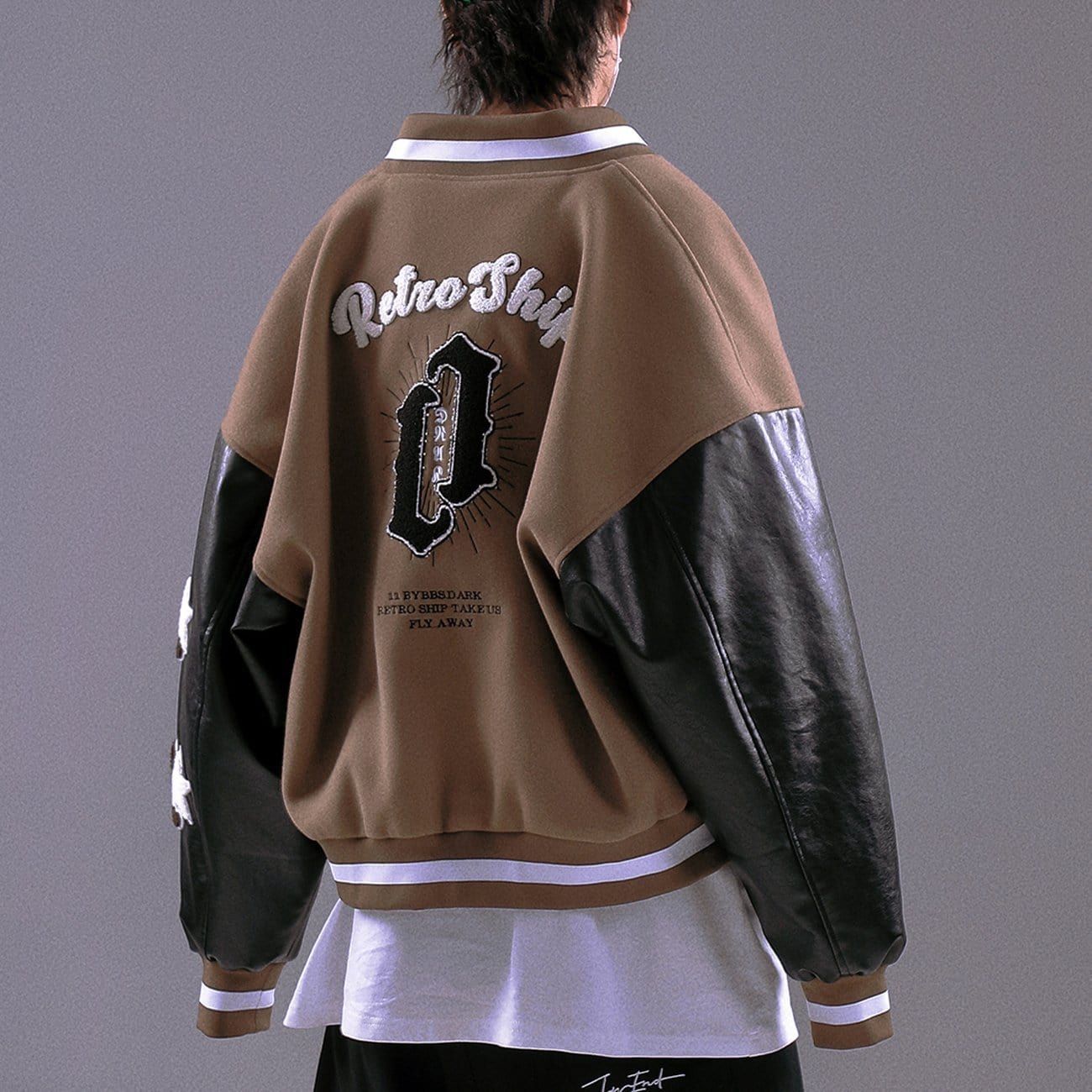 Stitching PU Sleeve Varsity Jacket sold by Yugen Theory product image thumbnail 4