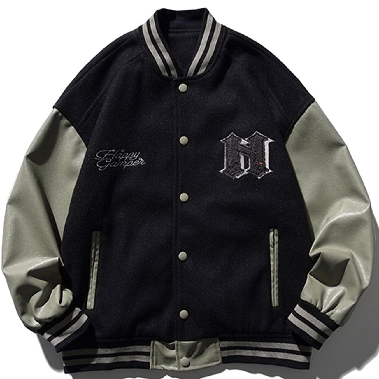 Letter Flocking PU Stitching Varsity Jacket sold by Yugen Theory product image thumbnail 4