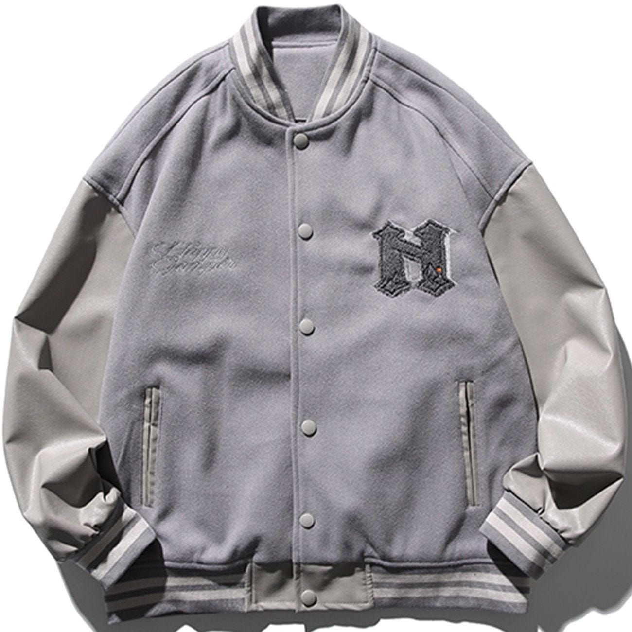 Letter Flocking PU Stitching Varsity Jacket sold by Yugen Theory