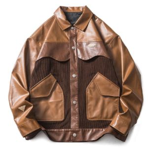 Leather Jacket Corduroy Patchwork sold by Yugen Theory