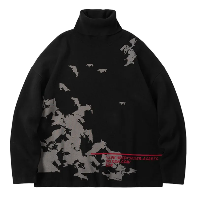 Dark Turtleneck Print Knitted Sweater sold by Yugen Theory