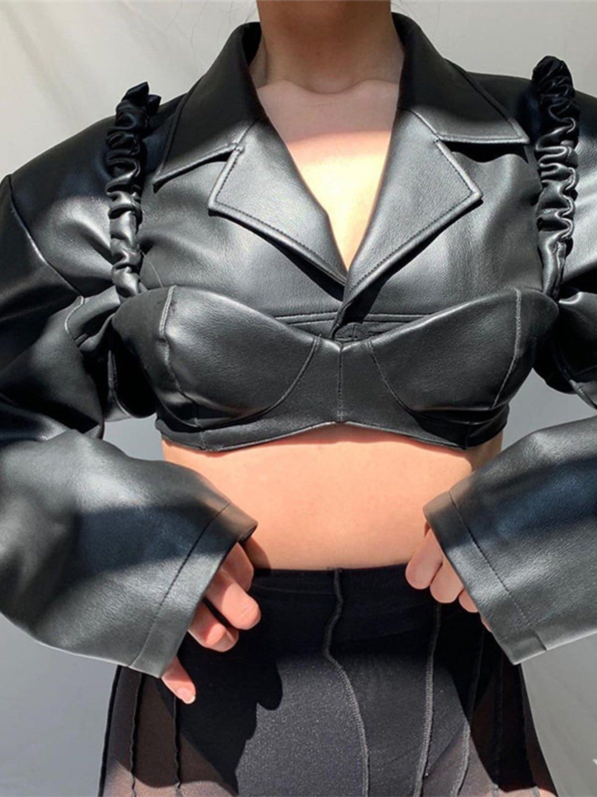 Fold PU Short Jacket sold by Yugen Theory product image thumbnail 3