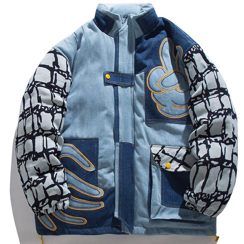 Patchwork Denim Winter Coat Embroidery sold by Yugen Theory