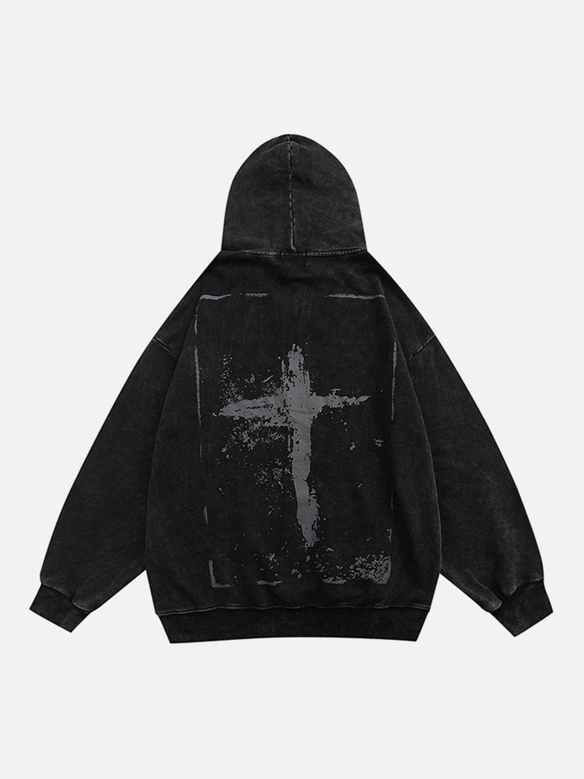 Washed Graffiti Cross Pattern Hoodie sold by Yugen Theory