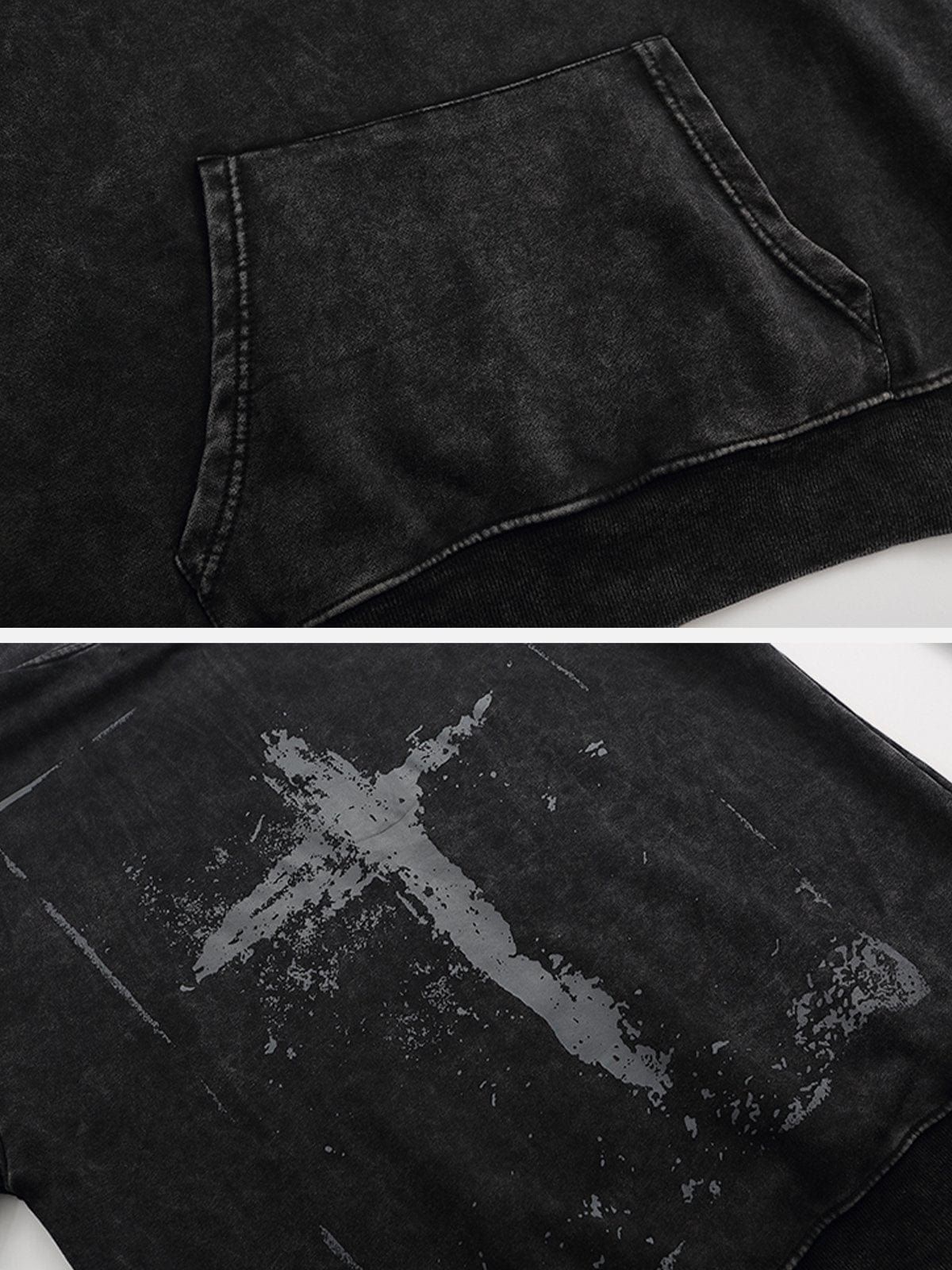 Washed Graffiti Cross Pattern Hoodie sold by Yugen Theory product image thumbnail 5