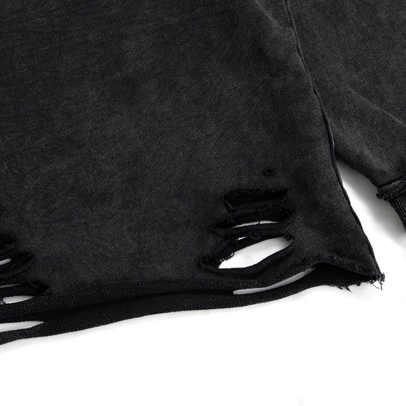 Dark Ripped Hole Washed Hoodies sold by Yugen Theory product image thumbnail 3