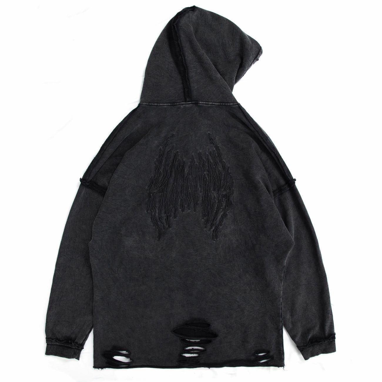 Dark Ripped Hole Washed Hoodies sold by Yugen Theory product image thumbnail 2