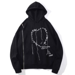 Side Zipper Embroidered Alphabet Tassels Oversized Hoodie sold by Yugen Theory