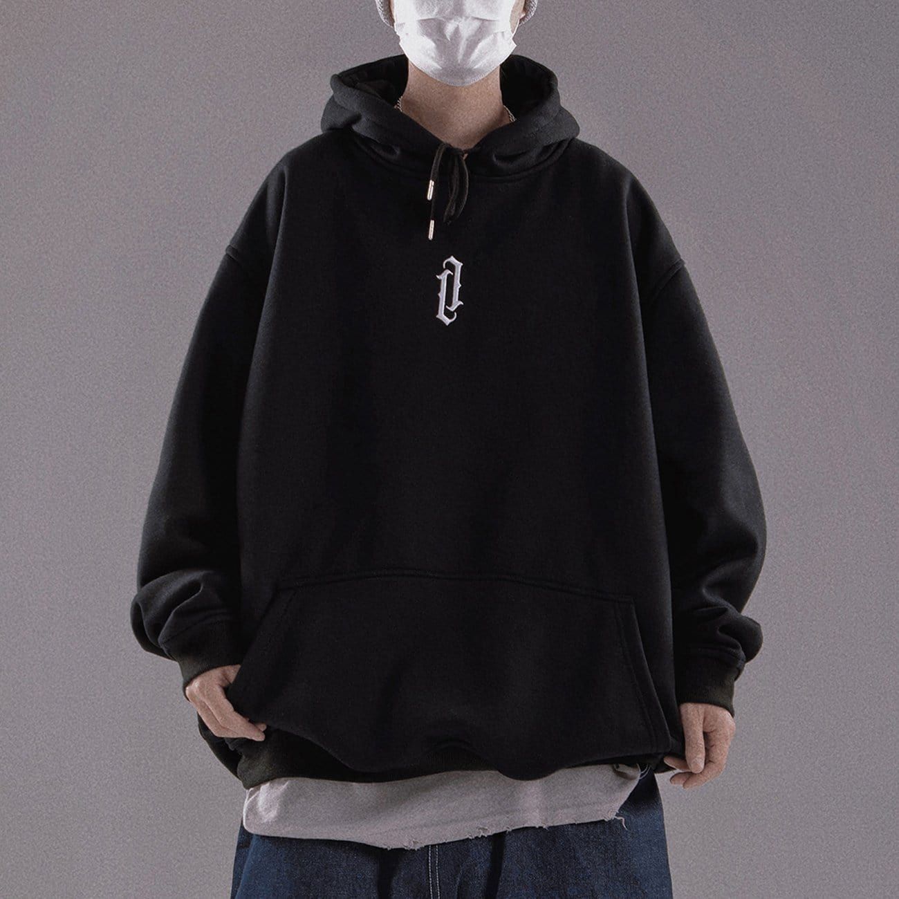 Solid Color Label Embroidery Oversized Hoodie sold by Yugen Theory