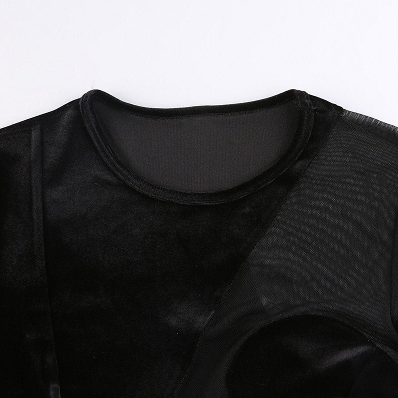 Velvet Mesh Patchwork Hollow Long Sleeve T Shirt sold by Yugen Theory product image thumbnail 5