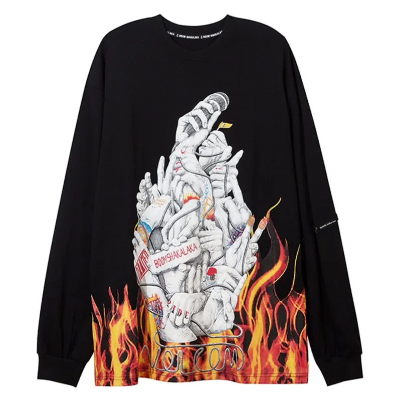Dark Fire Flame Print Sweatshirt sold by Yugen Theory