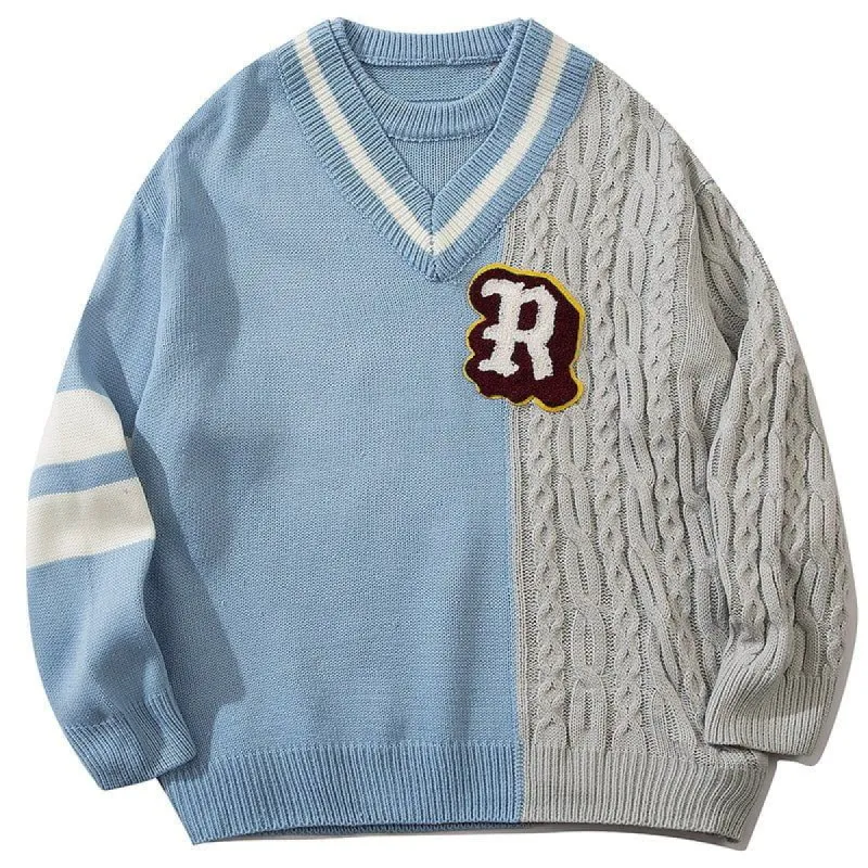 Layered Sweater Stitching Cable Knit sold by Yugen Theory