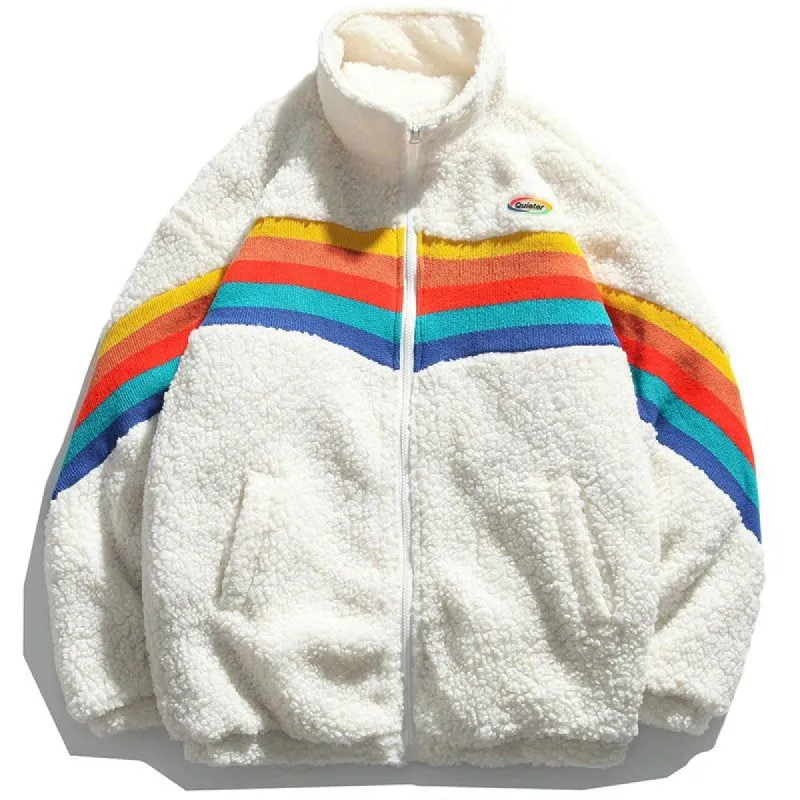 Lamb Woolen Winter Coat Rainbow Strip sold by Yugen Theory