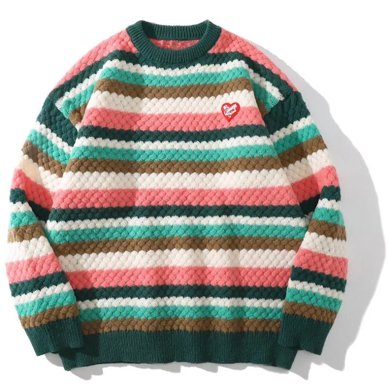 Cable Knit Crewneck Sweater Patchwork Color sold by Yugen Theory