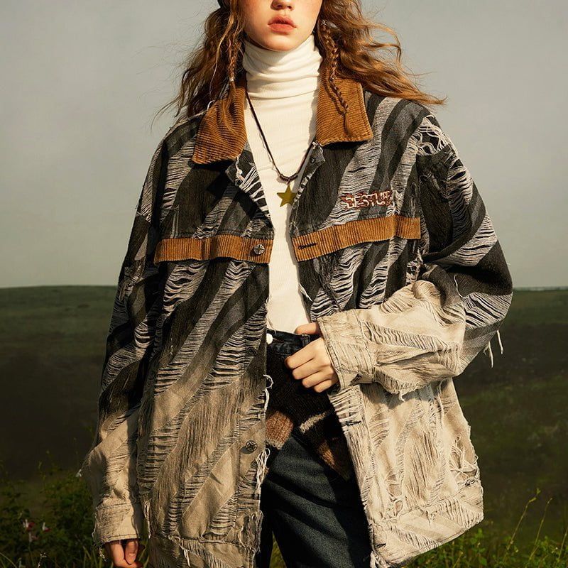 Distressed Denim Jacket Gradient Color sold by Yugen Theory product image thumbnail 2