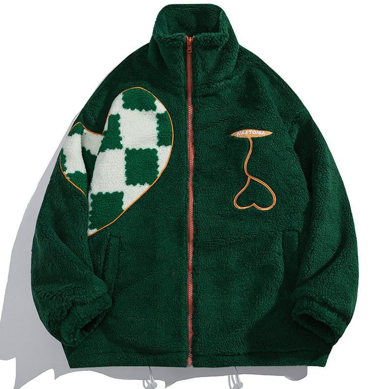 Fleece Winter Coat Checkerboard Heart sold by Yugen Theory