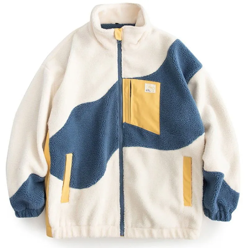 Lamb Woolen Winter Coat Patchwork Color Block sold by Yugen Theory