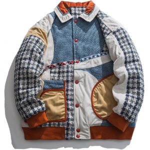 Unisex Corduroy Winter Coat Plaid Patchwork sold by Yugen Theory