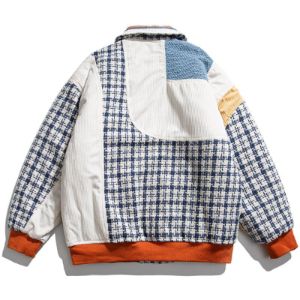 Unisex Corduroy Winter Coat Plaid Patchwork sold by Yugen Theory