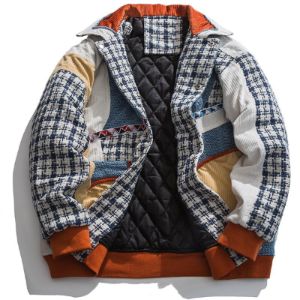 Unisex Corduroy Winter Coat Plaid Patchwork sold by Yugen Theory