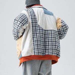 Unisex Corduroy Winter Coat Plaid Patchwork sold by Yugen Theory