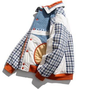 Unisex Corduroy Winter Coat Plaid Patchwork sold by Yugen Theory