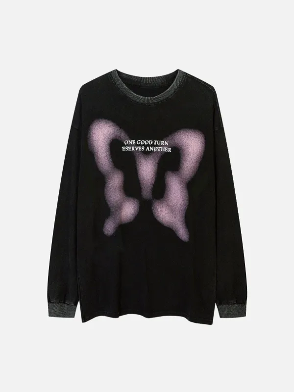 Washed Fuzzy Butterfly Sweatshirt sold by Yugen Theory